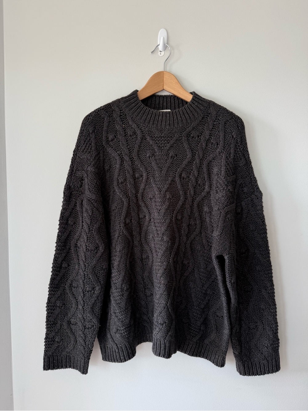 Women's Black Cable Knit Crewneck Sweater